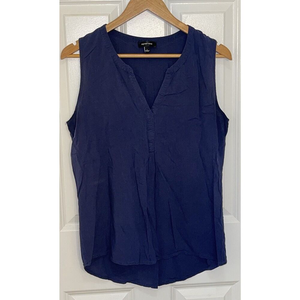 Spense‎ Women's Blue V-neck Sleeveless Tank Top Shirt Blouse Size Large